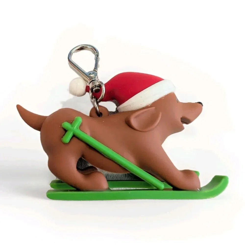 Bath & Body Works Sledding Dog Christmas Winter Sanitizer Holder Keychain